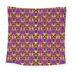 Cute Small Dogs With Colorful Flowers Square Tapestry (large)