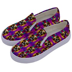 Cute Small Dogs With Colorful Flowers Kids  Canvas Slip Ons by pepitasart