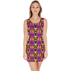 Cute Small Dogs With Colorful Flowers Bodycon Dress by pepitasart