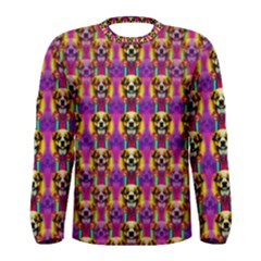 Cute Small Dogs With Colorful Flowers Men s Long Sleeve Tee