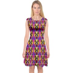 Cute Small Dogs With Colorful Flowers Capsleeve Midi Dress by pepitasart