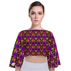 Cute Small Dogs With Colorful Flowers Tie Back Butterfly Sleeve Chiffon Top by pepitasart