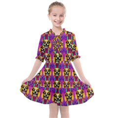 Cute Small Dogs With Colorful Flowers Kids  All Frills Chiffon Dress by pepitasart