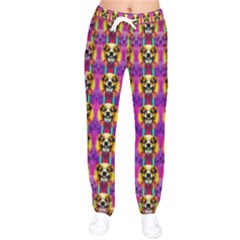 Cute Small Dogs With Colorful Flowers Women Velvet Drawstring Pants by pepitasart