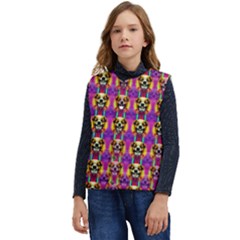 Cute Small Dogs With Colorful Flowers Kid s Short Button Up Puffer Vest	