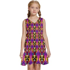 Cute Small Dogs With Colorful Flowers Kids  Sleeveless Tiered Mini Dress by pepitasart