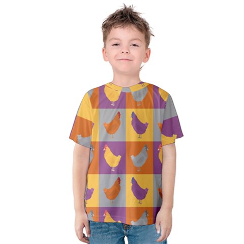 Chickens Pixel Pattern - Version 1a Kids  Cotton Tee by wagnerps