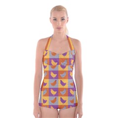 Chickens Pixel Pattern - Version 1a Boyleg Halter Swimsuit 