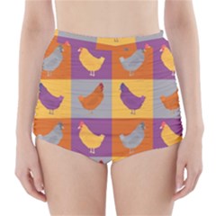 Chickens Pixel Pattern - Version 1a High-waisted Bikini Bottoms by wagnerps