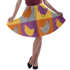 Chickens Pixel Pattern - Version 1a A-line Skater Skirt by wagnerps