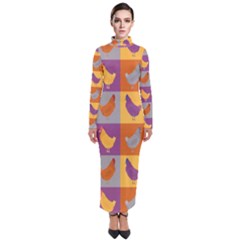 Chickens Pixel Pattern - Version 1a Turtleneck Maxi Dress by wagnerps