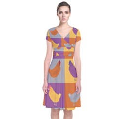 Chickens Pixel Pattern - Version 1a Short Sleeve Front Wrap Dress by wagnerps