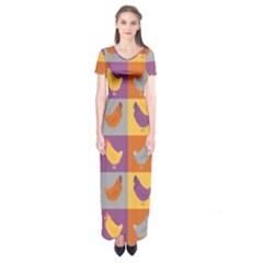 Chickens Pixel Pattern - Version 1a Short Sleeve Maxi Dress by wagnerps