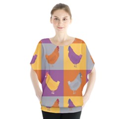 Chickens Pixel Pattern - Version 1a Batwing Chiffon Blouse