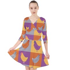 Chickens Pixel Pattern - Version 1a Quarter Sleeve Front Wrap Dress by wagnerps