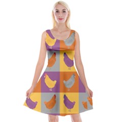 Chickens Pixel Pattern - Version 1a Reversible Velvet Sleeveless Dress