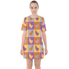 Chickens Pixel Pattern - Version 1a Sixties Short Sleeve Mini Dress by wagnerps