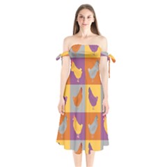 Chickens Pixel Pattern - Version 1a Shoulder Tie Bardot Midi Dress by wagnerps