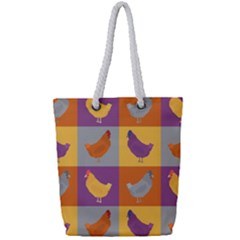 Chickens Pixel Pattern - Version 1a Full Print Rope Handle Tote (small)