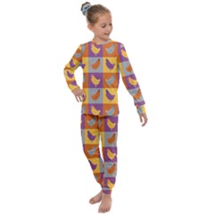 Chickens Pixel Pattern - Version 1a Kids  Long Sleeve Set  by wagnerps