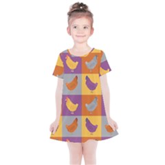 Chickens Pixel Pattern - Version 1a Kids  Simple Cotton Dress by wagnerps