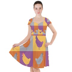 Chickens Pixel Pattern - Version 1a Cap Sleeve Midi Dress by wagnerps