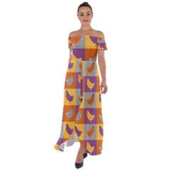 Chickens Pixel Pattern - Version 1a Off Shoulder Open Front Chiffon Dress by wagnerps