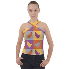 Chickens Pixel Pattern - Version 1a Cross Neck Velour Top by wagnerps