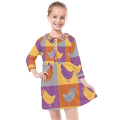 Chickens Pixel Pattern - Version 1a Kids  Quarter Sleeve Shirt Dress by wagnerps