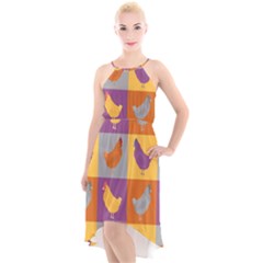 Chickens Pixel Pattern - Version 1a High-low Halter Chiffon Dress  by wagnerps