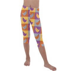 Chickens Pixel Pattern - Version 1a Kids  Lightweight Velour Capri Leggings  by wagnerps