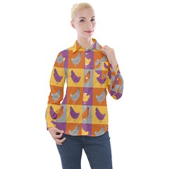 Chickens Pixel Pattern - Version 1a Women s Long Sleeve Pocket Shirt