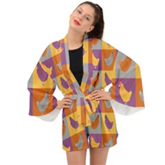 Chickens Pixel Pattern - Version 1a Long Sleeve Kimono by wagnerps