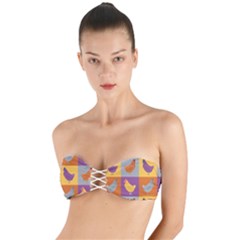 Chickens Pixel Pattern - Version 1a Twist Bandeau Bikini Top