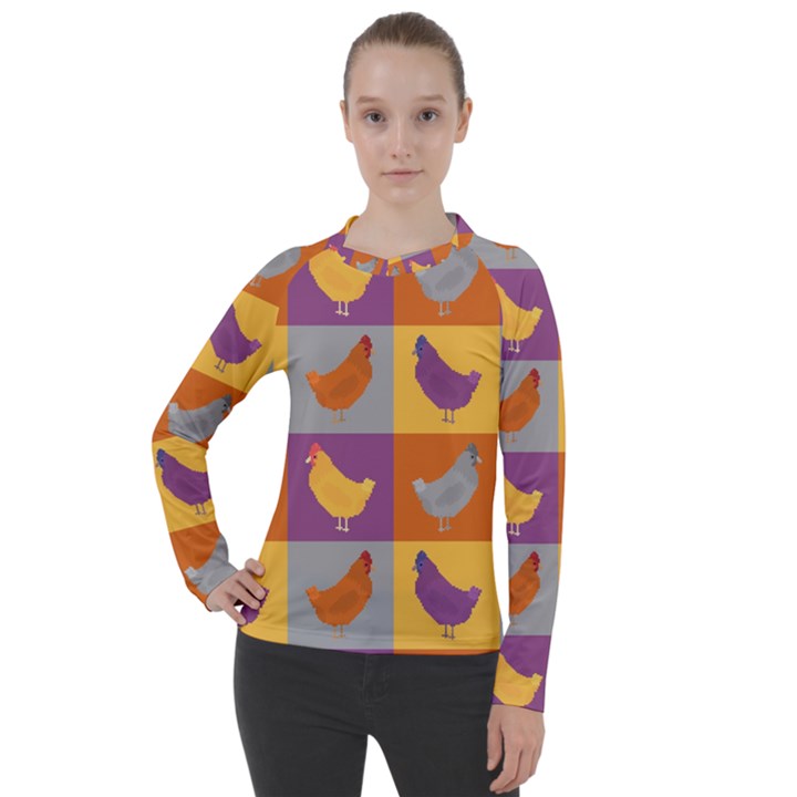 Chickens Pixel Pattern - Version 1a Women s Pique Long Sleeve Tee