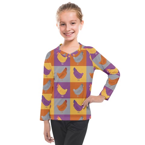 Chickens Pixel Pattern - Version 1a Kids  Long Mesh Tee by wagnerps