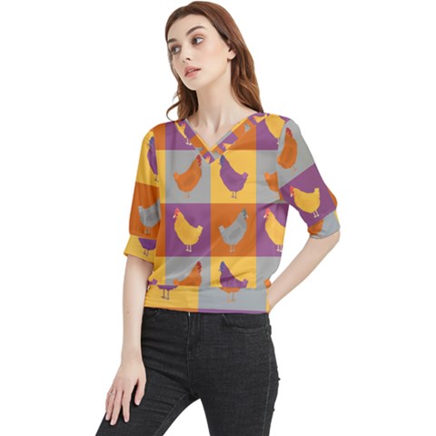 Chickens Pixel Pattern - Version 1a Quarter Sleeve Blouse by wagnerps