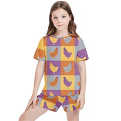 Chickens Pixel Pattern - Version 1a Kids  Tee And Sports Shorts Set