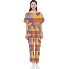 Chickens Pixel Pattern - Version 1a Batwing Lightweight Chiffon Jumpsuit by wagnerps