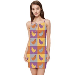 Chickens Pixel Pattern - Version 1a Summer Tie Front Dress by wagnerps