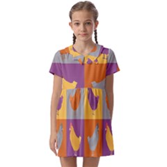 Chickens Pixel Pattern - Version 1a Kids  Asymmetric Collar Dress