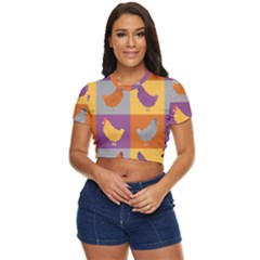 Chickens Pixel Pattern - Version 1a Side Button Cropped Tee