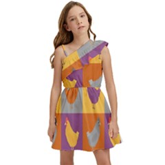 Chickens Pixel Pattern - Version 1a Kids  One Shoulder Party Dress by wagnerps