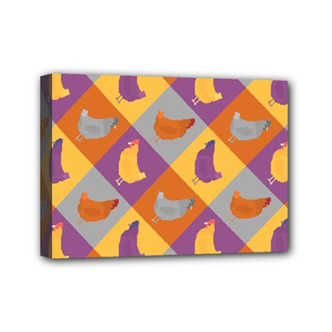 Chickens Pixel Pattern - Version 1b Mini Canvas 7  X 5  (stretched) by wagnerps