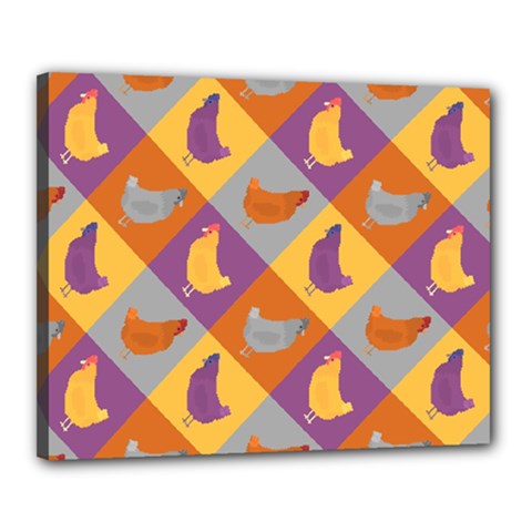 Chickens Pixel Pattern - Version 1b Canvas 20  X 16  (stretched) by wagnerps