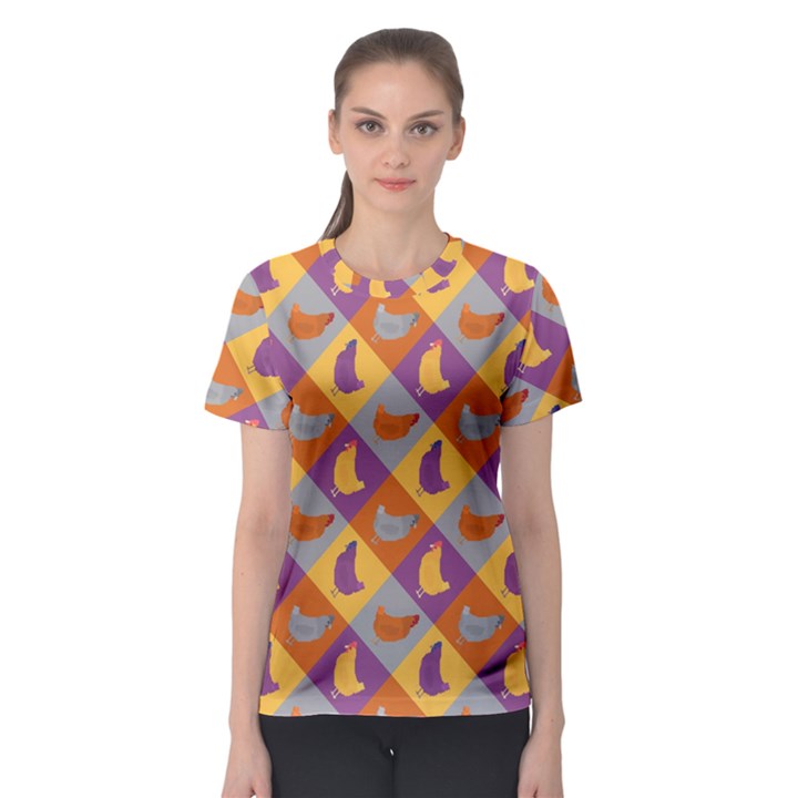 Chickens Pixel Pattern - Version 1b Women s Sport Mesh Tee