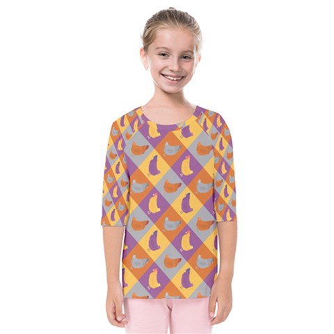 Chickens Pixel Pattern - Version 1b Kids  Quarter Sleeve Raglan Tee by wagnerps