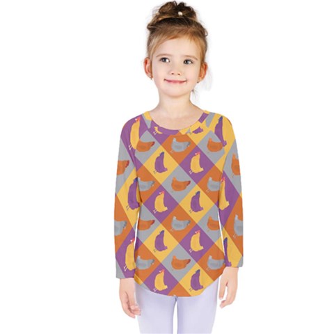 Chickens Pixel Pattern - Version 1b Kids  Long Sleeve Tee by wagnerps