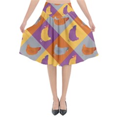 Chickens Pixel Pattern - Version 1b Flared Midi Skirt