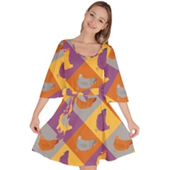 Chickens Pixel Pattern - Version 1b Velour Kimono Dress by wagnerps